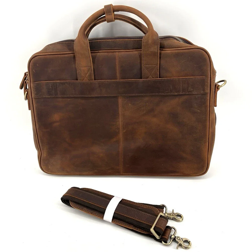 Genuine Leather Crazy Horse Distressed Briefcase Messenger Laptop Bag NWT